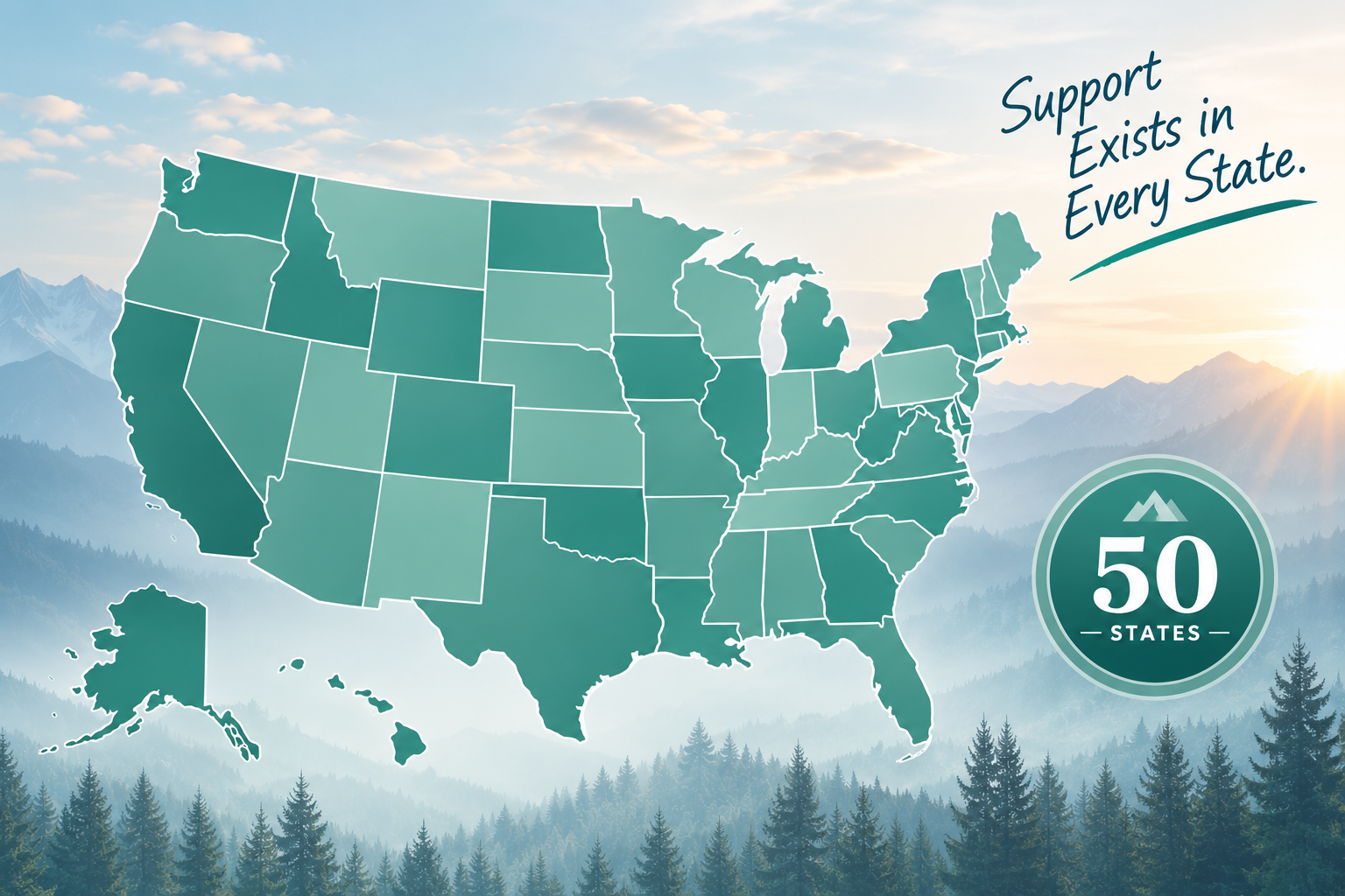 Map illustrating addiction recovery resources across the United States